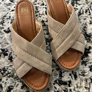 Bruno Magli Elena Crisscross Wedge Sandal in Sand Suede Size 9
- Comfort Footbed